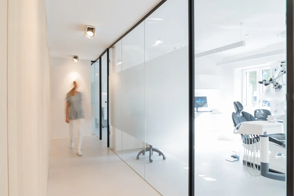 Corridor with treatment rooms